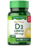 Nature's Truth Vitamin D3 5000 IU Softgels 130 Count | High Potency Vitamin D | Non-GMO Gluten Free - Buy Online on GoSupps.com