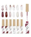 Rechoo 6pcs Matte & Glitter Gel Liner Nail Art Set - Wine Nude Pink White French Manicure Polish - 10ml Fineliner Nail Design - T-6 Dark Red & Nude Glitter - Buy Online on GoSupps.com
