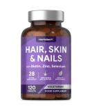 Hair Skin and Nails Vitamins with Biotin, Zinc and Selenium | 120 Vegetarian Tablets | Beauty Supplement for Women and Men by Horbaach - Buy Online on GoSupps.com