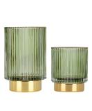 DASITON Crystal Makeup Brush Holder Organizer - Vintage Green Striped Glass Storage Cup for Cosmetic Brushes, Pens, and Pencils (Small + Large) - Buy Online on GoSupps.com