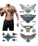 VIWIEU 3D Realistic Chest Temporary Tattoos - 5 Sheets, Large Fake Body Art Stickers for Men, Women, and Teens - Water Transfer Body Art Owls Design - Buy Online on GoSupps.com