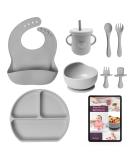 CHEEKYCHOPS 9 PCS Baby Weaning Set & Ebook - Slate Grey | Baby Plate, Bib, Cup, Bowl, Spoon & Recipe Ebook - Buy Online on GoSupps.com
