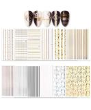 JAKSSO 3D Metallic Nail Stickers - 12 Sheets Gold Silver Nail Decals for Acrylic Nails - DIY Nail Art Chains, Stripes, Lines - Manicure and Salon - Buy Online on GoSupps.com