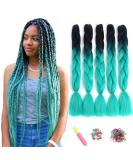 Showjarlly Jumbo Braid Art Hair Extensions - 24 Inch Ombre KanKal n Braid Extensions (5 Pack) for Crochet & Box Braids - Black/Cyan - Buy Online on GoSupps.com