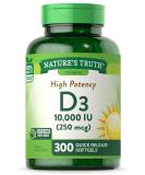 Nature's Truth Vitamin D3 10000 IU Softgels | 300 Count | Extra Strength, Non-GMO & Gluten Free - Buy Online on GoSupps.com