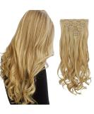 Feshfen 7-Part Clip-In Hair Extensions 50cm - Wavy Synthetic Hair in Strawberry Blonde & Bleach Blonde - 16 Clips for Women - Buy Online on GoSupps.com