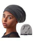 Silk Satin Lined Bonnet Sleep Cap - Adjustable Stay-On Hair Wrap for Curly Hair - Dark Grey - Buy Online on GoSupps.com