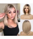 Haircube Short Bob Wig with Bangs - Heat-Resistant Synthetic Fiber Dark Root Ombre Ash Blonde - Perfect for Parties Cosplay & Daily Wear - Buy Online on GoSupps.com