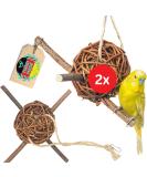 Vogelgaleria 2 Set Business with hay pasture ball 10cm for nibbling and climbing for birds |Best budgie toy for the cage |Ideal nibble toys bird accessories handmade - Buy Online on GoSupps.com