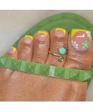 24Pcs Square False Toenails Glossy French Yellow Border Press on Toenails Shiny Stick on Toenails Short Acrylic Full Cover Summer Fake Toenails for Women and Girls Daily Decorations White Green flowers - Buy Online on GoSupps.com