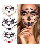Skull Ghost Face Jewels Temporary Tattoos - Halloween Rhinestone Fake Tattoos for Cosplay Party - 3 Sheet Set - Buy Online on GoSupps.com