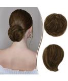 Ruwiss Long Thin Tousled Updo Bun - Real Hair Scrunchy Extension for Women in Golden Chestnut & Light Golden Blonde - 25g Hair Tie - Buy Online on GoSupps.com