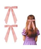 2 Pack Hair Bows for Women Pink Bow Hair Clips French Barrette with Long Silky Satin Hair Ribbons for Women Girls(Pink) - Buy Online on GoSupps.com