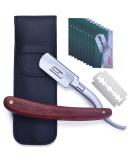 Pocrrop Straight Razor Set for Men - Wooden Handle Shaving Razor with 10 Sharp Blades & Leather Case | Premium Barber Razor for Smooth Shaves - Buy Online on GoSupps.com