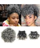 Gray Afro Puff Drawstring Ponytail with Replaceable Bangs - Short Afro Curly Hair Bun Clip in Hairpiece - Buy Online on GoSupps.com