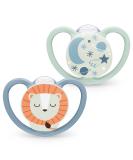 Nuk Space Schnuller with a lighting effect |Pacifier with extra ventilation |BPA-free silicone |18-36 months |Lion & moon |2 pieces 18m+ light effect blue - Buy Online on GoSupps.com