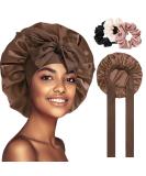 Welrog Silk Sleeping Hood for Women - Night Hair Bonnet & Sleep Cap - Coffee Color + 3 Hair Ties | Ideal for Healthy Hair Care - Buy Online on GoSupps.com