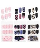 72 Short Coffin False Nails Set - Full Cover Press On Tips in Pink, Green, and Black - Acrylic Stick On Short Nails for Women and Girls - Buy Online on GoSupps.com