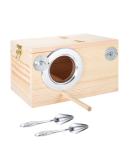 Budgie Nesting Box: Natural Wood Breeding House with Stainless Steel Feeding Spoon for Lovebirds, Budgies, Finch - Aviary Cage Bird Nests for Mating - Buy Online on GoSupps.com