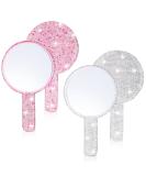 Bucherry 2 Pcs Rhinestone Hand Mirror - Wedding Bling Makeup Mirrors for Women - Pink White Round Design - Buy Online on GoSupps.com