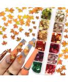 Shop 12 Grids 3D Maple Leaf Nail Glitter - Holographic Fall Art Stickers & Decorations for Thanksgiving | International Shipping - Buy Online on GoSupps.com