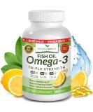 Best Triple Strength Omega 3 Fish Oil Pills - 180 Capsules - 2400mg High Potency Burpless Lemon Flavor 864mg EPA 576mg DHA Ultra Pure Liquid Softgels for Brain Joints Eyes Heart Health Supplement 180 Count (Pack of 1) - Buy Online on GoSupps.com