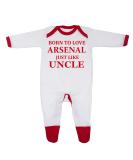Born To Love Arsenal: Baby Sleepsuit | 100% Fine Combed Cotton | Made in the UK | 0-3 Months White/Red Trim - Buy Online on GoSupps.com