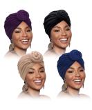SATINIOR 4 Pieces African Pattern Headwrap Pre-Tied Bonnet Turban Knot Beanie Cap Headwrap Hat Purple, Black, Navy, Camel - Buy Online on GoSupps.com