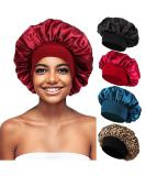 Himoswis Satin Bonnet for Sleeping - 4 Pack Hair Bonnets for Black Women - Satin Sleep Cap for Curly Hair - A4 Black Burgundy Teal Leopard - Buy Online on GoSupps.com