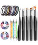 Buy Teenitor Nail Art Brushes Set | 15 Gel Brushes & 5 Dotting Pens | 12 Colors Rhinestones & Adhesive Tape for Acrylic Nails - Black B - Buy Online on GoSupps.com