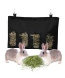 Rabbit Hay Feeder Bag with 4 Windows Black - Small Animal Hanging Rack Manger Holder Dispenser for Guinea Pigs, Bunny, Chinchilla, Hamster - Storage Pouch Included - Buy Online on GoSupps.com