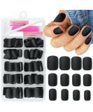Short Press on Nails Square - 120Pcs Matte Color False Nails with Adhesive Tabs | Full Cover Acrylic Glue-on Nails for Women & Girls - Stylish Black Design - Buy Online on GoSupps.com