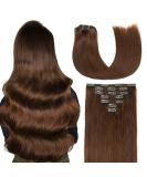 Agmity Chocolate Brown Clip-In Hair Extensions 40cm - 7 Pieces 120g 100% Remy Real Hair Invisible & Smooth #4 - Buy Online on GoSupps.com