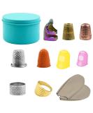 Adjustable Metal Copper Finger Thimble Set - 11Pcs Sewing Thimble Finger Protectors - Blue Silicone Leather Thimble Finger Tips - Ideal for Embroidery, Quilting, and Needlework - Buy Online on GoSupps.com