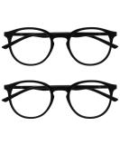 Opulize Met 2 Pack Black Reading Glasses - Large Round Unisex with Spring Hinges | RR60-1 +0.00 Diopters - Buy Online on GoSupps.com