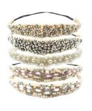 Inspirelle Handmade Imitation Pearl Beaded Elastic Headband - Pack of 5 | Fashionable Hairbands for Women, Girls - Buy Online on GoSupps.com