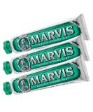 Marvis Classic Strong Mint toothpaste with peppermint for invigorating and long -lasting freshness removes plaque and stubborn coverings with fluoride 3 x 85 ml 3 pack - Buy Online on GoSupps.com