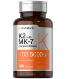 Vitamin D3 K2 | 5000iu of Vitamin D & 800mcg MK-7 Complex | 180 Capsules | Non-GMO & Gluten Free Supplement | by Horbaach - Buy Online on GoSupps.com