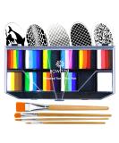 Bowitzki Professional Face Painting Kit For Kids Adults 12x10 gm Face paint Set with Stencil One Stroke Split Cake Non Toxic Rainbow Flora Dolphin Unicorn Flame Body Paint Makeup - Buy Online on GoSupps.com