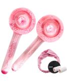 NOVOVIDA Ice Globes for Facial - 2pcs Cooling Facial Massager for Anti-Ageing & Skin Tightening with Headscarf & Sponge Pad - Pink - Buy Online on GoSupps.com