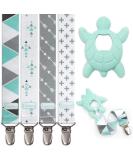 Liname Neutral Pacifier Clip with Teething Toy - 4 Pack Binky Holder Set for Boys & Girls - Mint Metal Clips - Baby Pacifier Holder and Teether Combo - Buy Online on GoSupps.com