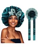 WEIPAO Silk Satin Bonnet - Reversible Double-Sided Sleep Cap for Curly Hair - DarkGreen+LightGray - Buy Online on GoSupps.com
