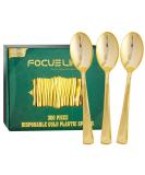 FOCUSLINE 300 Pack 6.8" Disposable Gold Plastic Spoons, Solid and Durable Plastic Cutlery Spoons, Heavy Duty Disposable Utensil Silverware for Catering, Parties, Dinners, Weddings - Buy Online on GoSupps.com