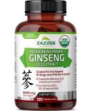 Zazzee USDA Organic Red Korean Panax Ginseng 6000 mg Strength, 120 Vegan Capsules, 20:1 Extract, 5% Ginsenosides, Extra Strength, with Organic Ginkgo 10:1 Extract, Concentrated Root Extract, Non-GMO - Buy Online on GoSupps.com