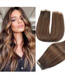 YDDM Tape-In Extensions - 20 Pcs 50cm Dark Brown & Chestnut - Real Hair Skin Weft 20 Inch - Invisible Tape Hair Extensions - Buy Online on GoSupps.com