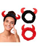 Womens Coral Fleece Spa Headband 2 Pack Devil Horn for Makeup and Skincare - Black + Red - Buy Online on GoSupps.com