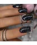 24Pcs Short Square Black Glitter Press on Nails with Rhinestones | Glossy False Nails for Women and Girls | Removable Stick on Nails for Manicure Decoration - Buy Online on GoSupps.com