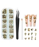 MAEXUS Nail Art Rhinestones Set with Tweezers and Drill Pen - Golden | DIY and Professional Nail Craft and Makeup - Buy Online on GoSupps.com