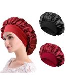 AliLeader Silk Bonnet for Sleeping 2Pcs - Colorful Satin Sleep Cap for Curly Hair - Black/Wine - Buy Online on GoSupps.com