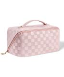 Aucuu Large Capacity Travel Cosmetic Bag for Women Girls PU Leather Waterproof Layered Storage Makeup Bag with Handle Portable Travel Organizer (Checkered Pink) #15 Pink-15 - Buy Online on GoSupps.com